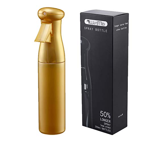 CCbeauty Fine Mist Spray Bottle 8.5Oz/250ML Empty Continuous Misting Bottle for Hair Styling, Plants, Cleaning,Gold Color