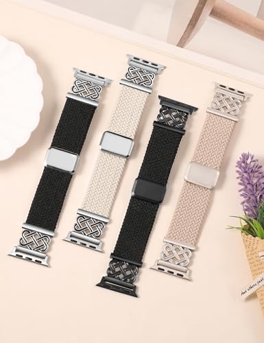 Image of TOYOUTHS Braided Magnetic Band Compatible with Apple Watch Bands 38 /40 /41 /42 /44 /45 /46 /49mm Women Men, Dressy Celtic Metal Stretchy Elastic Strap for iWatch Series 11 10 9 8 7 6 5 4 SE /Ultra 3 2 1
