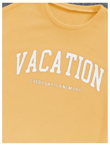 Verdusa Girl's Tracksuit Sets 2 Piece Outfits Letter Print Vacation Tee Top and Drawstring Waist Shorts4