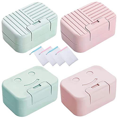Seifendose Reise Seifenschale Mit Deckel Seifenkiste 4 STK Wasserdicht Seifenbox and 4 STK Seifenbeutel füR Haus Bad Reise Cover