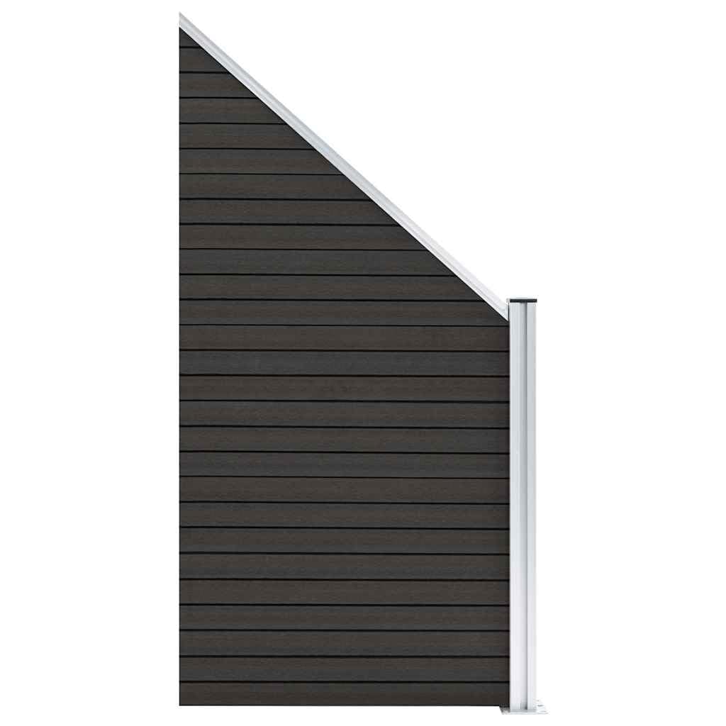 WPC Zaunelement Grau 95x180 cm, Sichtschutzzaun aus Holz-Kunststoff-Verbundwerkstoff mit Holzmaserungsdruck, inklusive Aluminium-Oberprofil und Pfosten mit drei Schlitzen