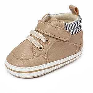 SOFMUO Baby Boys Girls High Top Ankle PU Leather Sneakers Soft Rubber Sole Infant Moccasins Newborn Oxford Loafers Anti-Slip Toddler Wedding Uniform Dress Shoes