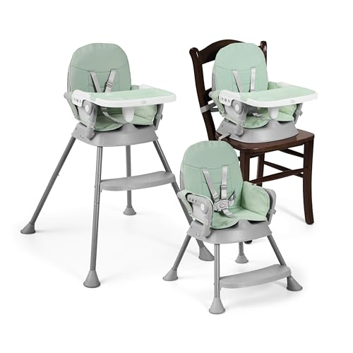 MS - Trona para bebe BELLY Y SPOON - convertible en alzador y en silla- 3 en 1- Trona plegable MS con asiento acolchado (3 COLORES) - Portátil, estable y segura (SPOON VERDE)