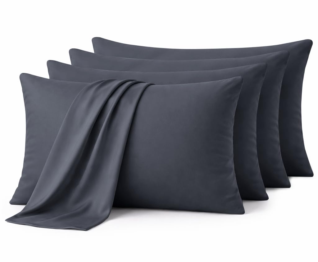 Aspire Homeware Charcoal Pillow Cases 4 Pack – 100% Brushed Microfiber Premium Pillowcases Super Soft Envelope Closure Pillow Cover (50X75cm)