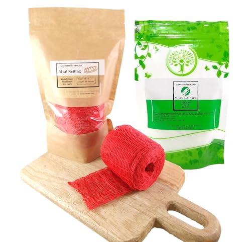 Malla Cárnica Roja 150 mm / 10 m + Sal de Curado 0,6% 100 g – Para Embutidos Caseros, Pancetas, Rollos, Lomos y Cuellos, Red de Jamón