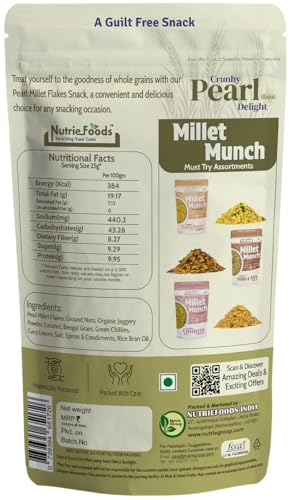 Image of Nutriefoods Millet Munch Snack, 100% Roasted Millets & Guilt Free Snack, Nutritious Munch, Bajra, Jawar, Ragi, Qquinoa, Foxtail Snack (Crunchy Pearl Millet (Pack of 2), 200gm)