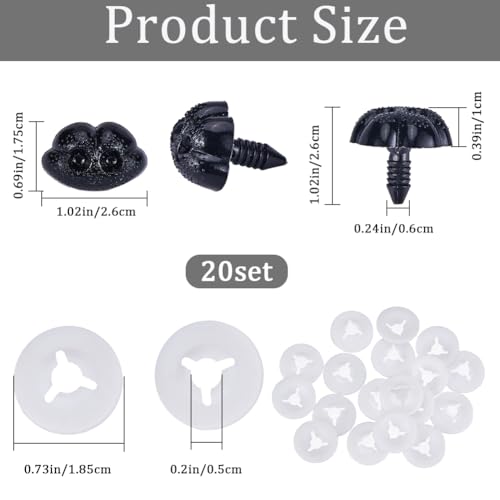 GORGECRAFT 20PCS Large Matte Safety Noses Black Craft Screw Dog Nose 24.5mm Crochet Stuffed Animals Doll Plastic Noses with Washers for Amigurumi Craft Doll Puppet Plush Bear Doll Making Supplies - Image 2