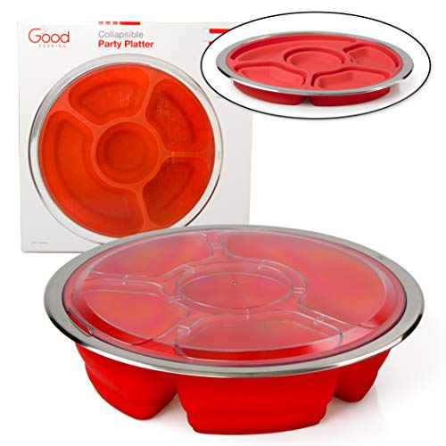 Appetizer Serving Fruit/Veggie Tray and Collapsible Party Platter with Lid - Easy to