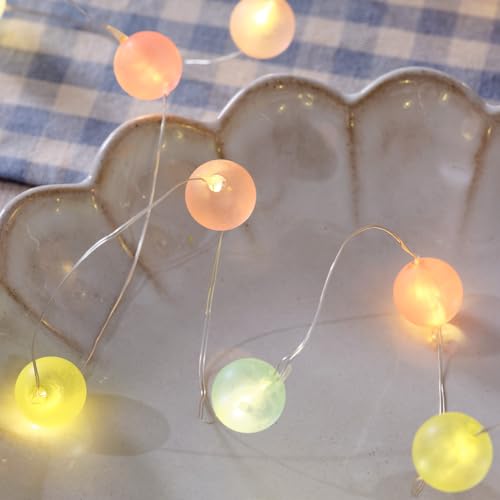Lights4fun Guirnalda Luminosa de Micro LED Blanco Cálido con 20 Esferas en Tonos Pastel a Pilas con Temporizador Decoración para Interiores