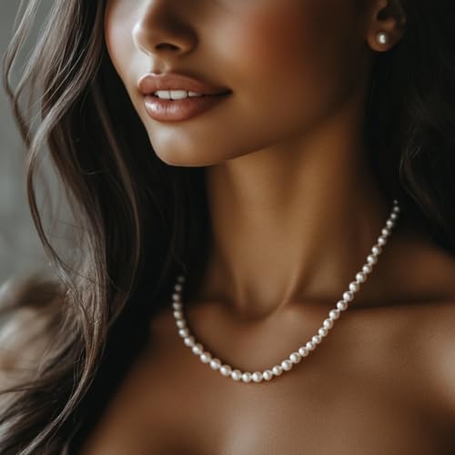 Pearl Necklace 16in 3/4/6MM White Freshwater Pearl Choker Strands Sterling Silver Clasp Necklace for Women/Mother Jewelry Gifts for Wedding Birthday3