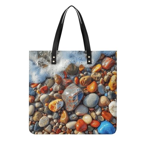 Reusable Grocery Bags Stones on Beach Tote Bag for Women Lightweight Shoulder Bags Large Shopping Bag for Travel Work Handbag