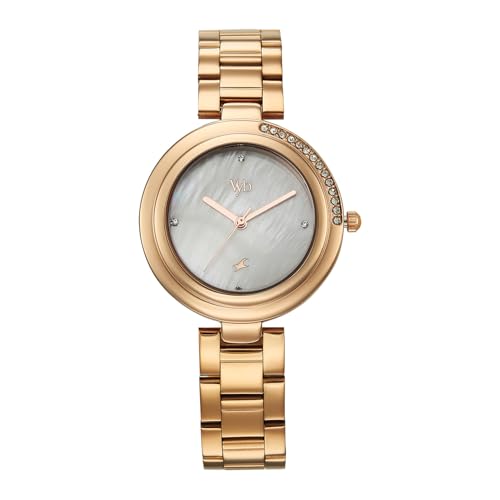 Fastrack Vyb Aura Quartz Analog White Dial Rose Gold Stainless St...