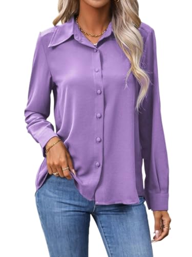 Blouses for Women Summer Casual Long Sleeve Solid Button Front Shirt