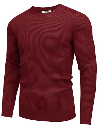 COOFANDY Herren Strickpullover Rundhals Pullover Feinstrick Sweater Langarm Pullover Langarmshirt Regular Fit Pulli Trendy Pullover Weinrot XL