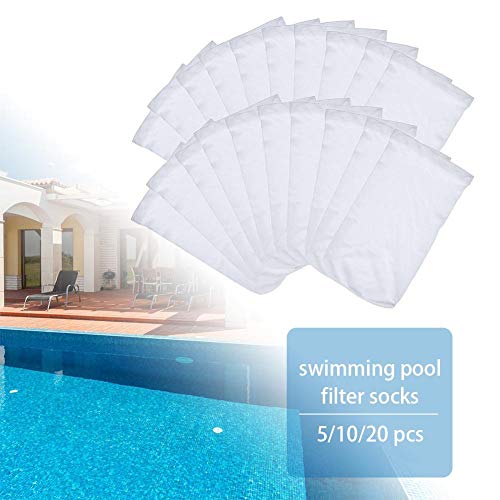 5 pcs Ultra Fine Mesh Filter Sock Net for Swimming Pool Filter Baskets Skimmers, White, 13x 22cm (baskets not included)