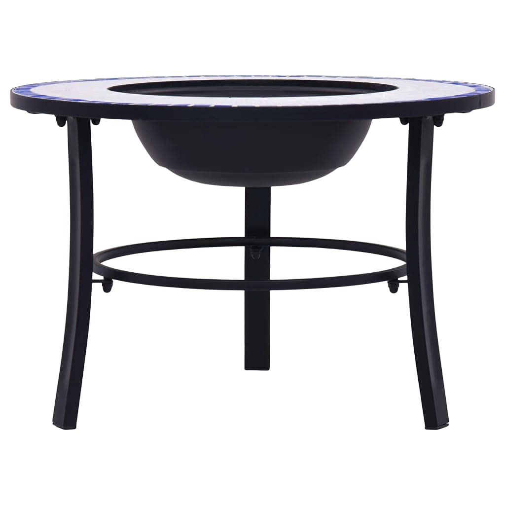 vidaXL Brasero Mosaico Cerámica Accesorios Barbacoa Jardín Terraza Patio Añadido Decorativo Diseño Robusto con Rejilla Azul/Blanco Diámetro 68cm