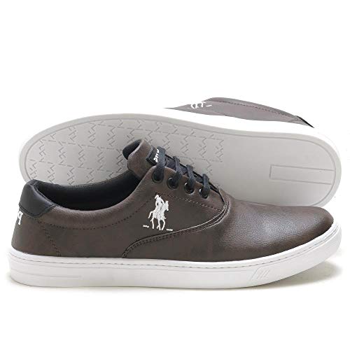 Kit Tênis Casual Polo Sapatênis Masculino Confort + Pulseira Cor:Marrom;Tamanho:43