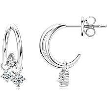 Sterling Silver Crescent Moon 2 Diamond Stud Earrings for Women, D-color VVSI Diamond Studs for Women, Ideal Gift for Friends or Loved Ones