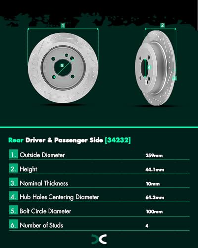 Image of SCITOO Rear Disc Brake Rotors Kits Drilled & Slotted Brakes Rotor:34232