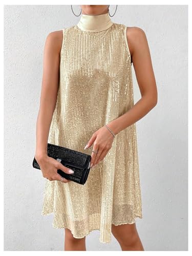 Image of Floerns Women's Sequin Sleeveless Tank High Neck Bow Shiny Party Dress