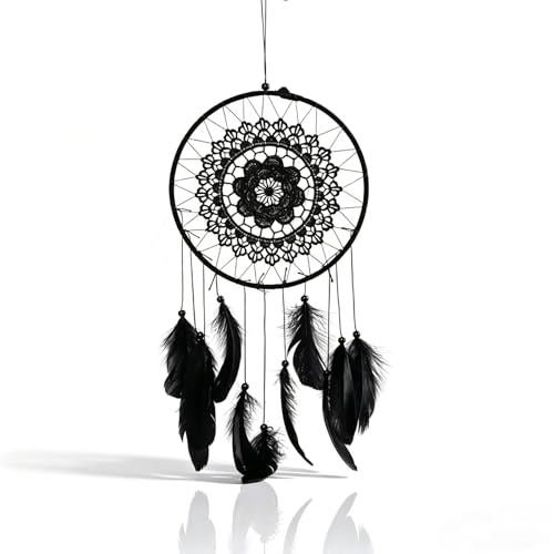 Capteur de rêves, capteur de rêves en Plumes, Dreamcatchers, Dreamcatcher accroché au Mur, Ornement de Dreamcatcher Noir pour la décoration de la Chambre...