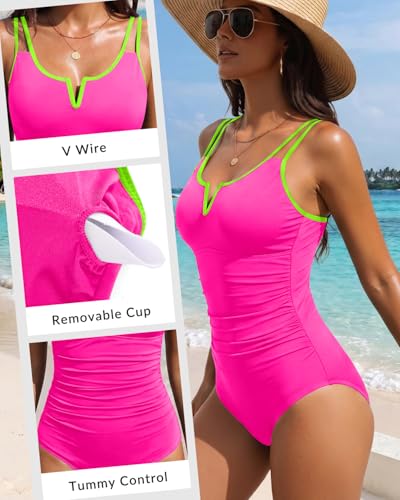 Image of Yonique Womens One Piece Swimsuit Tummy Control - Slimming Bathing Suit V Wired Full Coverage 2026 Swimwear