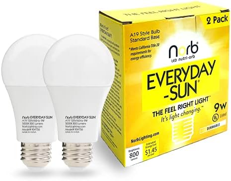 full spectrum light bulbs for home that will transform your space 8 Norb Everyday Sun Light Bulb - Full Spectrum Wellness Lighting, Sunlight-Mimicking Technology for Energy, Mood & Performance. Supports Sleep/Wake Cycles, 5000K, 9W, US Based, Budget-Priced (2-Pack)