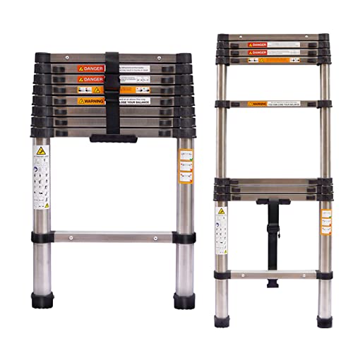 2.6M Telescopic Ladder 8.5FT Multi-Purpose Stainless Steel Telescoping Ladder Extendable Portable Loft Ladder with EN131 Standard Easy to Carry for Draw Wall Replace Bulb Clean Window Repair Roof 1 2.6M Telescopic Ladder 8.5FT Multi-Purpose Stainless Steel Telescoping Ladder Extendable Portable Loft Ladder with EN131 Standard Easy to Carry for Draw Wall Replace Bulb Clean Window Repair Roof