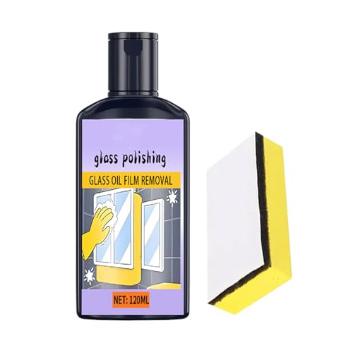 Limpiador De Cristales Para Baño - Eliminador De Incrustaciones De Vidrio | Limpiador De Manchas En Ventanas De 120ml Con Esponja, Para Cocina Azulejos De Ducha Espejo Inodoro Bañera Lavabo Del Baño