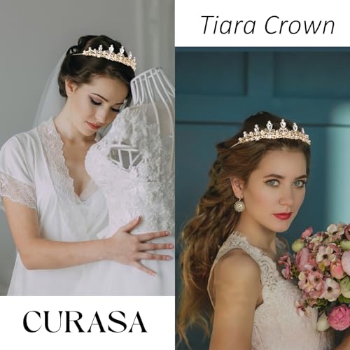 Image of CURASA Tiara And Crown For Women Gold Princess Crowns Rhinestone Fairy Metal Headband Crystal Tiaras For Wedding Bridal Birthday Party Prom Hair Accessories