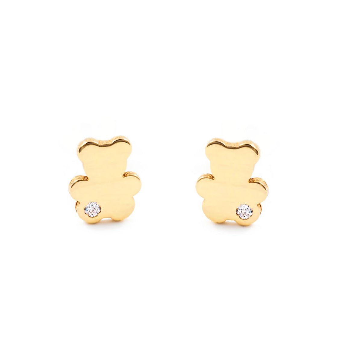 Pendientes de oro para bebé o niña con diseño de oso | Detalles de circón (9 quilates) - Estuche Regalo - Certificado de Garantía - Mondepetit