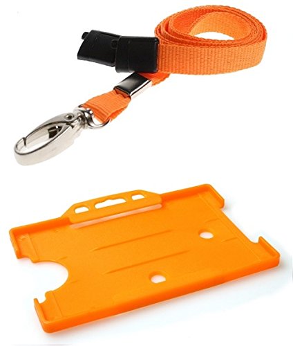 Identity-Plus: Orange Lobster Clip Safety Breakaway Lanyard with Orange Landscape ID Card Holder (10)