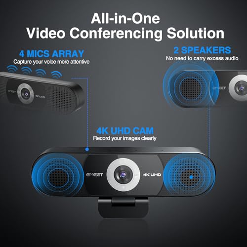Image of EMEET C980 PRO 3-in-1 4K Webcam with Microphone and Speaker, 60-98 Wide Angle Webcam w / 4 Noise Cancel Mics, 2 Speakers, Fixed Focus, Magnetic Privacy Cover, Great for Group and Personal Video Calls