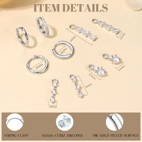 14K Gold Earring Charms for Hoops : 925 Sterling Silver Earrings Hypoallergenic Small Huggie Hoop Earrings with Dangle CZ Charm Dainty Mix and Match Earring Pack for Women Men4