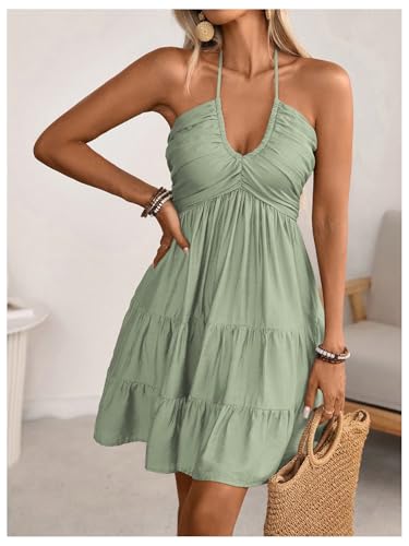 Image of SOLY HUX Women's Summer Mini Dress Halter Backless Flowy Cami Sundress