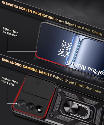 Image of WOW IMAGINE Tough Armor Bumper Mobile Back Case for 1+ OnePlus Nord 5 | Sliding Camera Shield Cover | Shock Proof 360 Protection | Hybrid PC + TPU | Ring Holder with Kickstand - Black