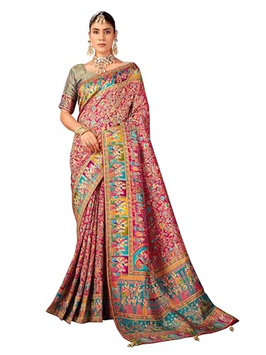 Image of Glory Sarees Women's Luxurious Dola Pure Silk Original Saree Position Print Work Madhubani Inspired Motifs Banarasi Kanjivaram Style Saree With Blouse Piece (Elegant101 Parent)