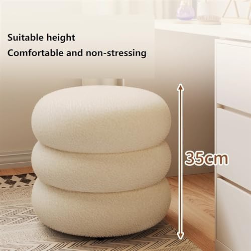 Grey Velvet Makeup Vanity Chair - Round Pouf Stool, Soft Footstool for Makeup Room & Living Room, Stylish 4-Layer Design, Comfortable Seating, Chic Home Décor.