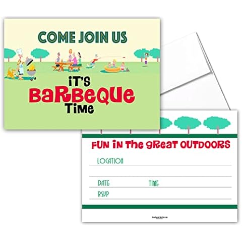Stonehouse Collection BBQ Party Invitations - 25 Funny BBQ Invites with Envelopes - Barbeque Invites - Kids & Adults (BBQ Time) Cover