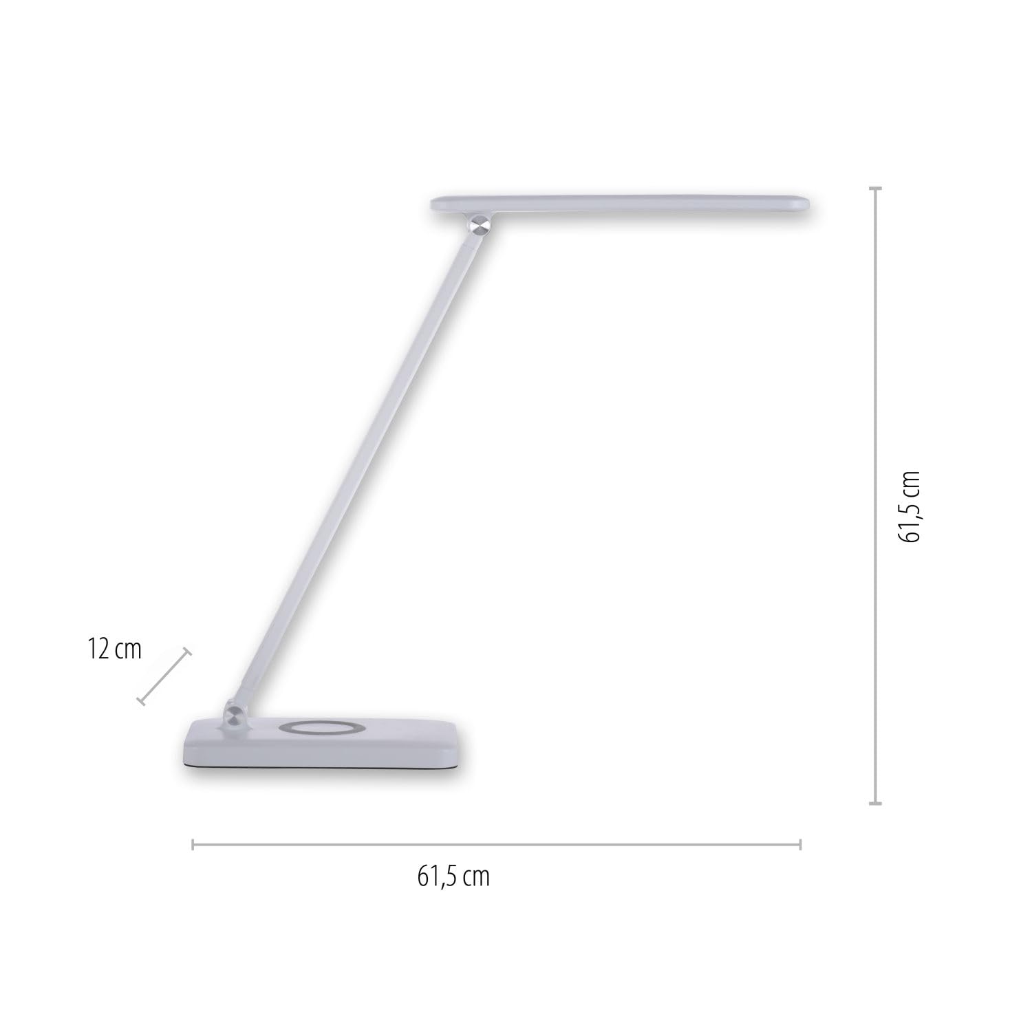 Licht-Erlebnisse LED Tischlampe Metall Weiß Schreibtisch Büro Arbeitszimmer Wohnzimmer H:61,5 cm 2700-5000 K dimmbar Ladefunktion Touch Tischleuchte flexibel KELDIS
