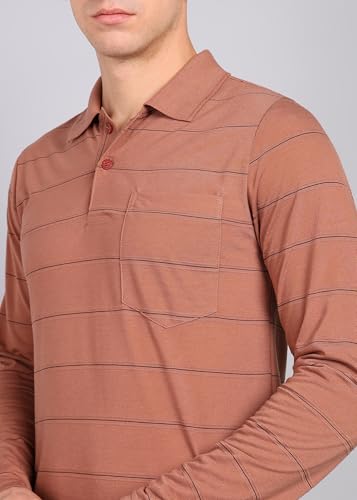 Image of INKKR Men Full Striped Polo Neck Cotton Blend T-Shirt