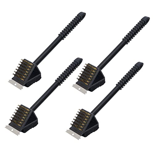 Outanaya 4Pcs Grill Net Cleaner Durable Cleaning Brush with Scraper Non Slip Handle Ergonomic Design for Grill Cleaning and Maintenance