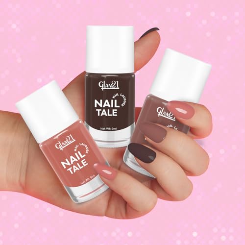 Image of Glam21 Nail Tale- Nail Lacquer|Set of 3|Multicolor|Quick Drying Nail Polish| Glossy Gel Finish Nail Kit | Highly Pigmented & Long Lasting | Chip Resistance|9ml Each|Shade-04