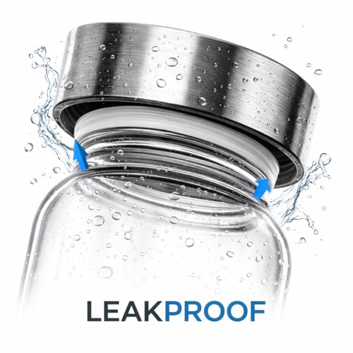 Image of Vasukie Glass Water Bottles, Glass Fridge Water Bottle with Steel Cap, Wide mouth Leak proof & detox water bottle glass, water bottle for fridge, fridge bottle set of 6-750 ML (6 BOTTLE)