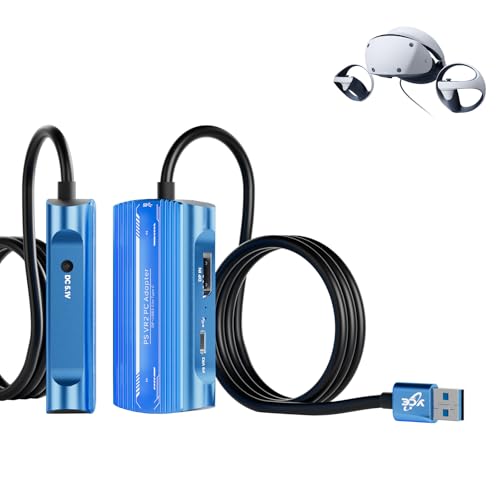 PSVR2 PC Adapter, PSVR 2 PC Accessories Kit Compatible with PlayStation VR2, AR Glasses, Portable Monitor, Includes DP 1.4 Cable and Power Adapter (Black) (D85-Blue)