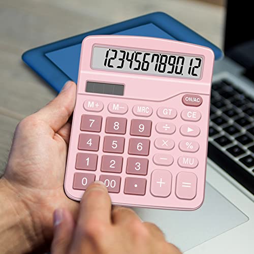 Calculators, Splaks 2 Pack Standard Functional Desktop Calculators Sola And Aa Battery Dual Power Electronic Basic Calculator With 12-Digit Large Display For Office, Home, School (1 Blue & 1 Pink) #TOP5