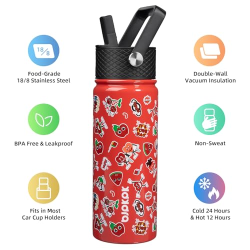 Image of BJPKPK Insulated Water Bottle, 18oz Stainless Steel with Straw Lid
