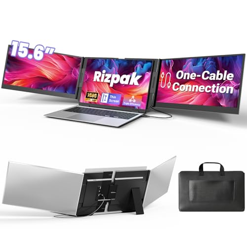 Rizpak One Cable Laptop Screen Extender, 15.6” Ultra-Slim Triple Portable Monitor, 1080P FHD IPS...
