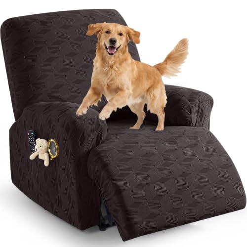 TAOCOCO Recliner Cover 3 Pieces Recliner Chair Covers, Stretch Jacquard Reclining Chair Cover, Furniture Protector Sofa Slipcovers Couch Covers with Elastic Bottom for Kids, Pets (Chocolate) - image 1