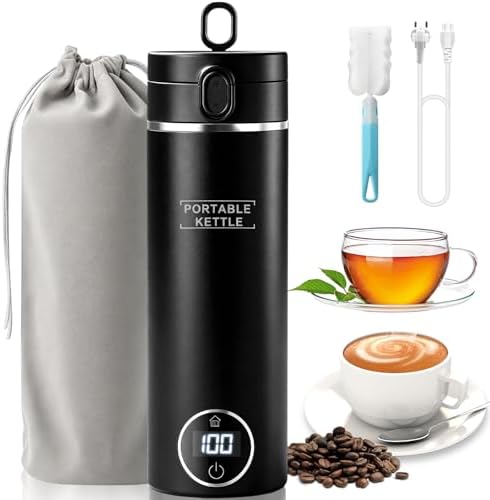 Elektrischer Reisewasserkocher Klein 500ML/ 300W,Tragbarer Wasserkocher Mini Wassertasse Edelstahl 316 mit 6 Temperatureinstellung, Kleiner Wasserkocher für Thermoskanne Baby, Tee,